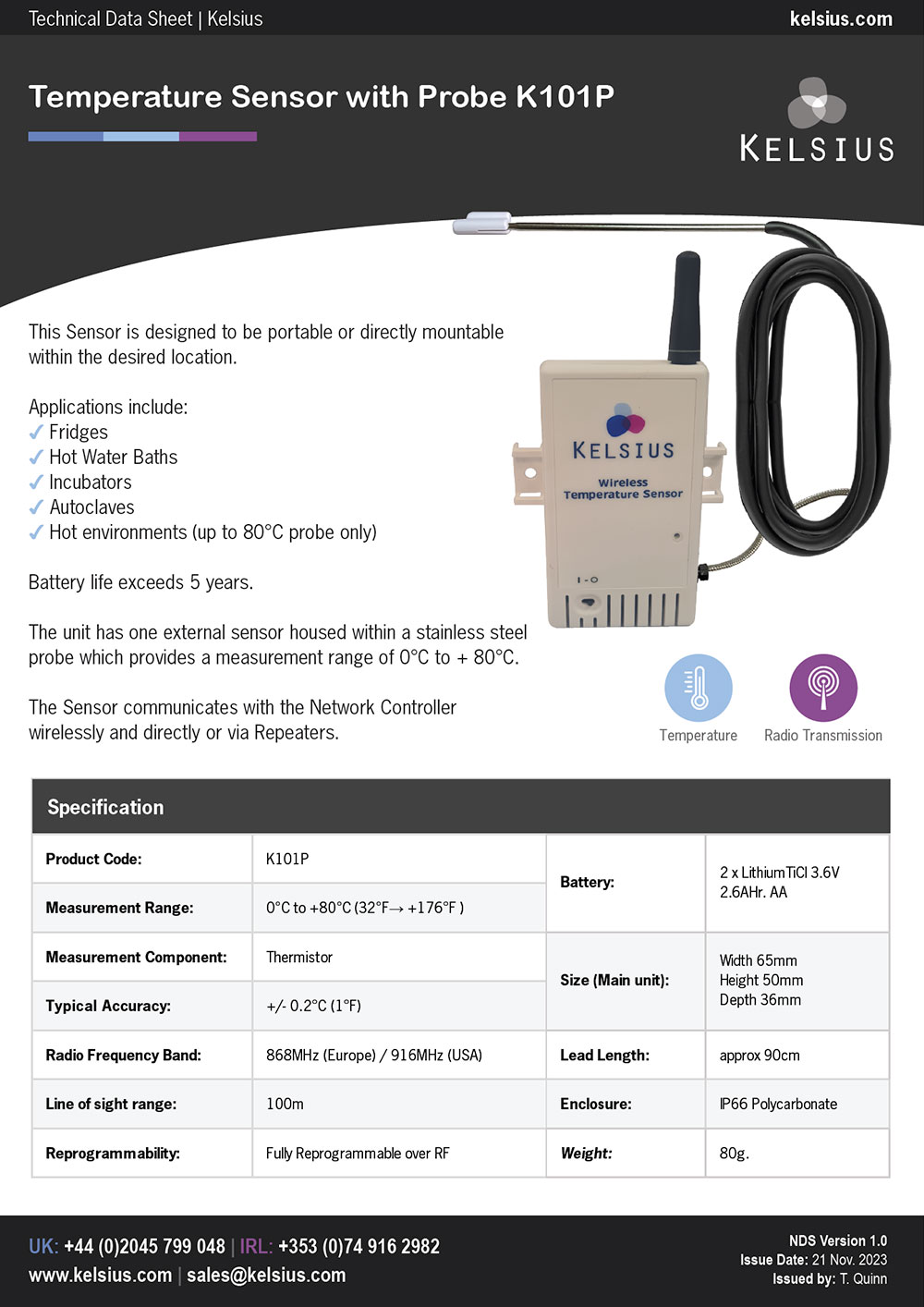 K101P-Data-Sheet-Temperature-Sensor-with-Probe-Kelsius-Website-Thumbnail