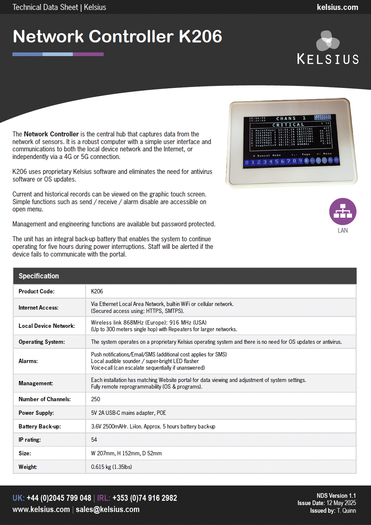 K206-Data-Sheet-Temperature-Sensor-with-Probe-Kelsius-Website-Thumbnail